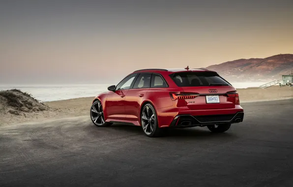 Картинка пляж, красный, Audi, берег, универсал, RS 6, 2020, 2019, V8 Twin-Turbo, RS6 Avant