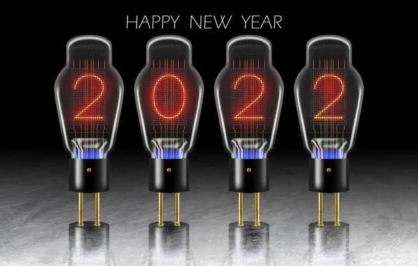 Картинка праздник, новый год, цифры, Happy New Year, с новым годом, Merry Christmas, 2022, радиолампы, Feliz …