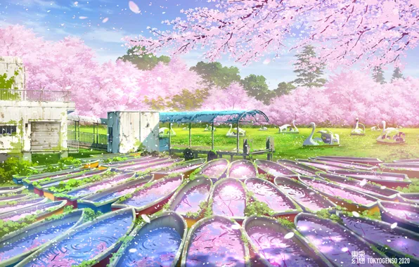 Картинка парк, сакура, Токио, цветение, заброшен