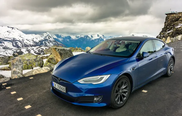 Картинка дорога, горы, Tesla, Model S