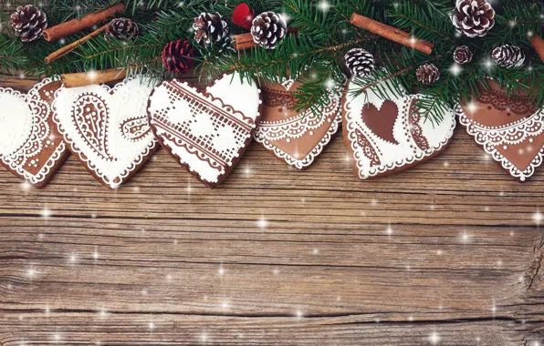 Картинка украшения, печенье, Рождество, Новый год, christmas, new year, heart, wood, merry, cookies, decoration, пряники, fir …
