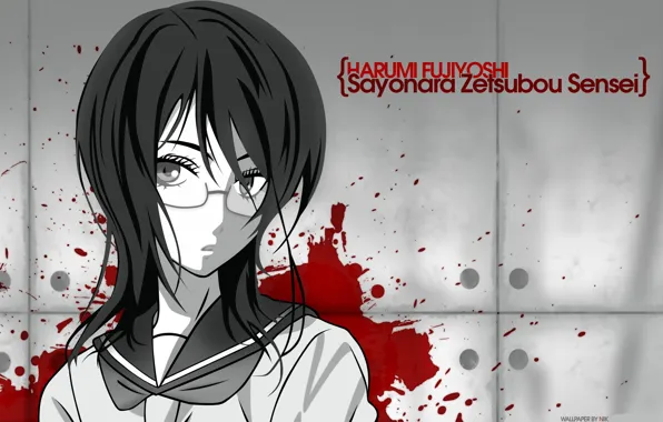 Картинка девушка, кровь, очки, Sayonara Zetsubou Sensei, Прощай безрадостный сенсей