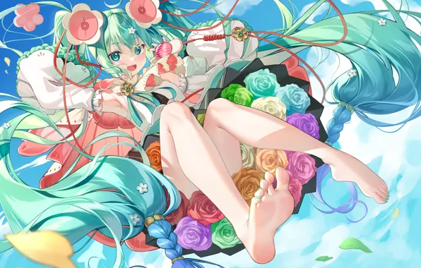 Картинка небо, девушка, цветы, Hatsune Miku, Vocaloid, meion