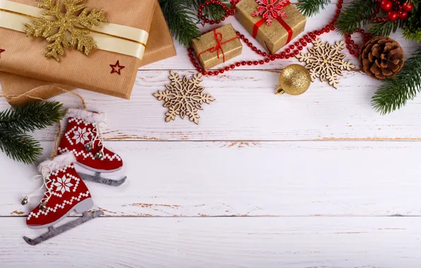 Картинка Новый Год, Рождество, подарки, Christmas, New Year, gift, decoration, Happy, Merry, fir tree, ветки ели
