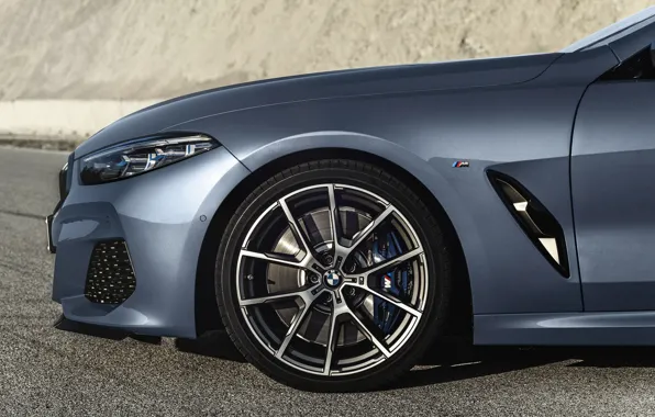 Картинка купе, колесо, BMW, Coupe, 2018, передняя часть, серо-синий, 8-Series, бледно-синий, M850i xDrive, 8er, G15