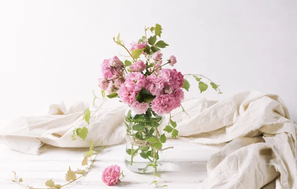 Картинка цветы, букет, ваза, розовые, flowers, vase