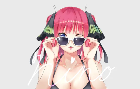 Картинка kawaii, girl, hot, sexy, pink hair, anime, pretty, babe, cute, bikini, sunglasses, anime girl, smirk, …