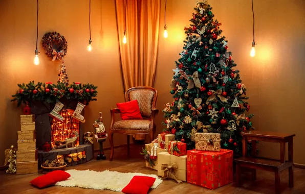 Картинка украшения, шары, елка, Новый Год, Рождество, подарки, Christmas, balls, design, New Year, gift, room, interior, …