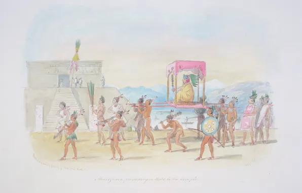 Картинка C.H.S Watercolors, Montezuma proceeding, in state to the temple