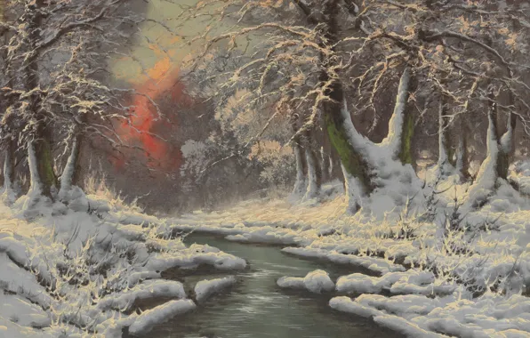 Картинка Зимний лес, Laszlo Neogrady, Hungarian painter, Ласло Неогради, венгерский живописец, Winter Forest