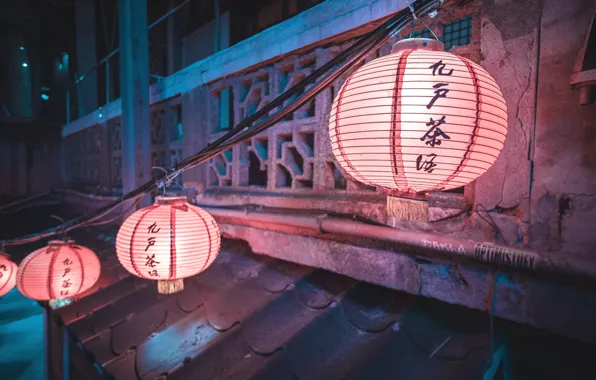 Картинка фонари, Тайвань, Taiwan, крыша дома