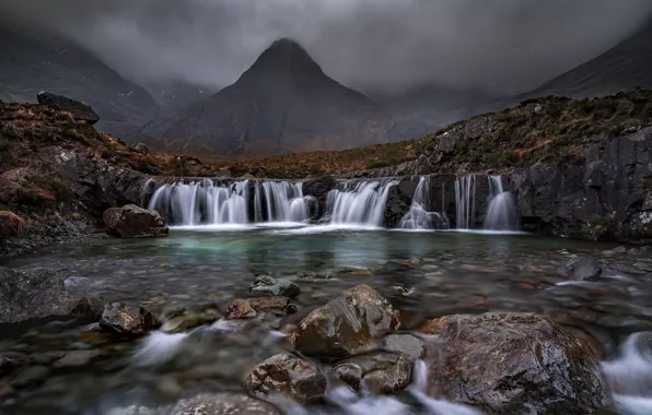Картинка горы, река, камни, холмы, водопад, Шотландия, каскад, Scotland, Isle of Skye, Остров Скай, Fairy Pools, …