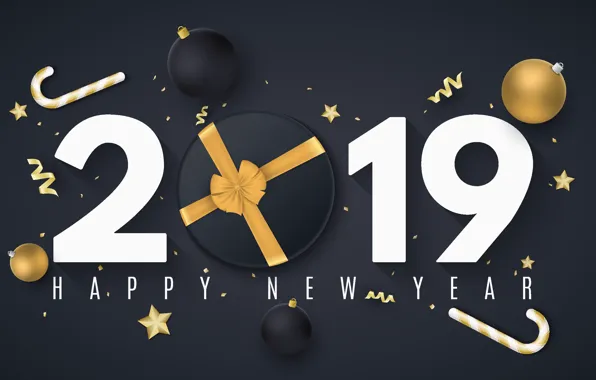 Картинка фон, праздник, черный, цифры, Новый год, декор, 2019