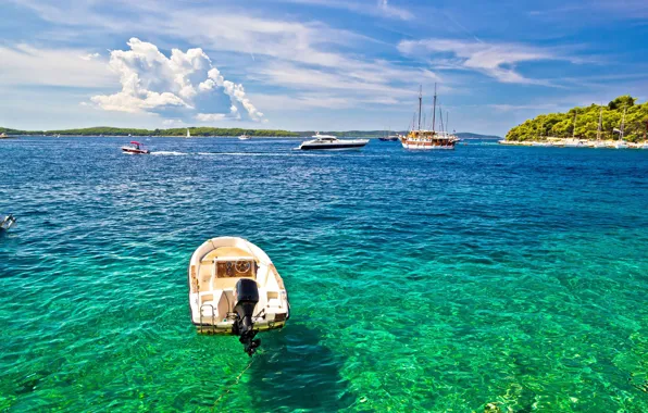 Картинка море, яхты, лодки, Хорватия, Адриатика, Croatia, Ядран, остров Гвар, near the island of Gvar, остров …