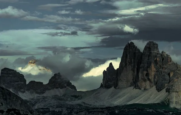 Картинка небо, облака, горы, природа, скалы, Альпы, Италия, Tre Cime di Lavaredo, Доломиты