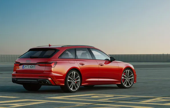 Картинка небо, асфальт, красный, Audi, сбоку, универсал, 2019, A6 Avant, S6 Avant