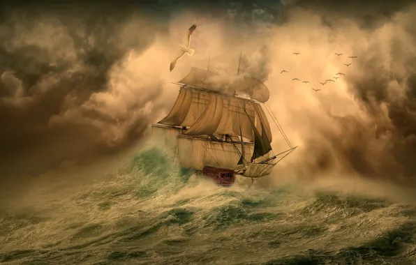 Картинка шторм, стихия, корабль