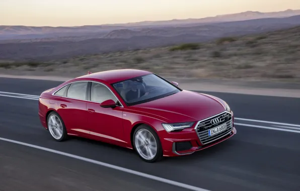 Картинка дорога, красный, Audi, седан, 2018, четырёхдверный, A6 Sedan