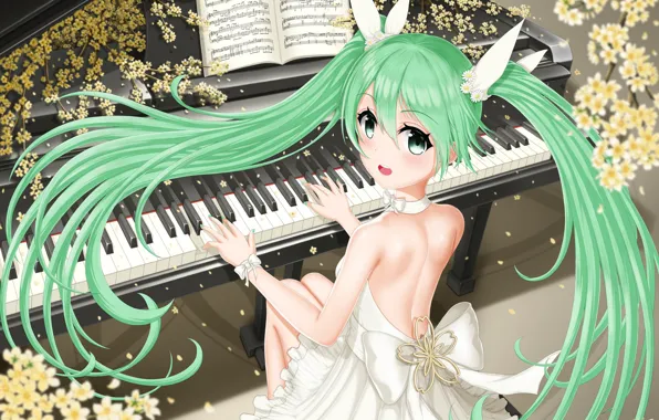 Картинка пианино, Hatsune Miku, Vocaloid, Вокалоид, Хатсуне Мику