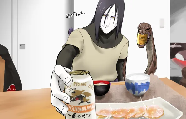 Картинка стол, змей, мужчина, напитки, Наруто, Naruto, Орочимару, Orochimaru