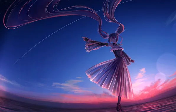 Картинка небо, вода, девушка, Hatsune Miku, Vocaloid