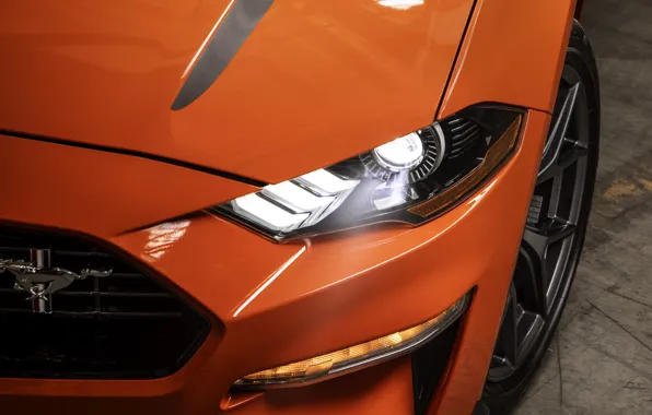 Картинка свет, оранжевый, Mustang, Ford, капот, 2020, фастбэк