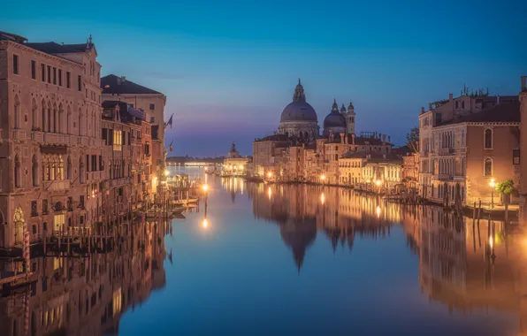 Картинка отражение, здания, дома, вечер, Италия, Венеция, канал, Italy, Venice, Гранд-канал, Grand Canal