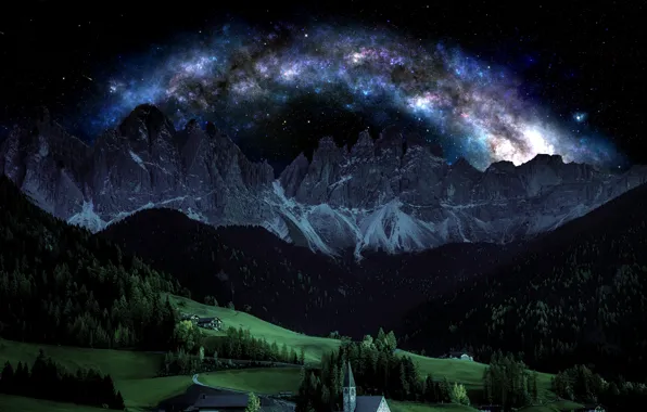 Картинка небо, горы, ночь, италия, альпы