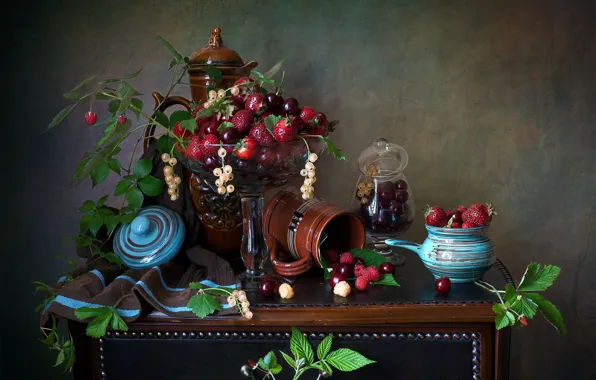 Картинка вишня, ягоды, малина, клубника, натюрморт, смородина, Мила Миронова