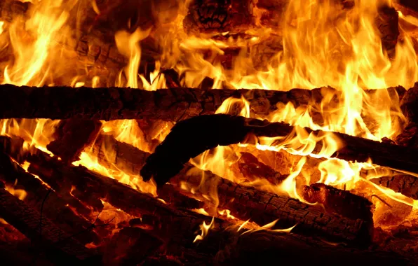 Картинка огонь, пламя, костер, жар, дрова, угли, камин, костёр, горение