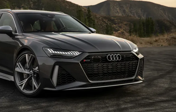 Картинка Audi, передняя часть, универсал, RS 6, 2020, 2019, тёмно-серый, V8 Twin-Turbo, RS6 Avant