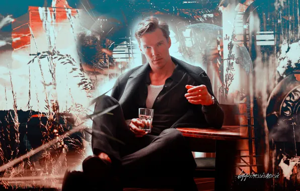 Картинка трава, взгляд, абстракт, сидит, Бенедикт Камбербэтч, Benedict Cumberbatch, британский актер, by happinessismusic