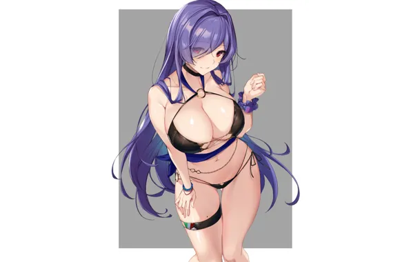 Картинка girl, sexy, Anime, boobs, pretty, bikini, black bikini, bending forward