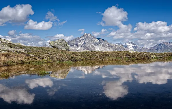 Картинка горы, озеро, отражение, Швейцария, панорама, Switzerland, Engadin, Swiss Alps, Швейцарские Альпы, Энгадин