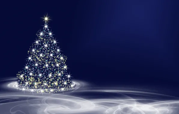 Картинка зима, свет, сияние, праздник, вектор, Рождество, Новый год, ёлка, нарядная, синий фон, новогодняя ёлка, новогоднее …
