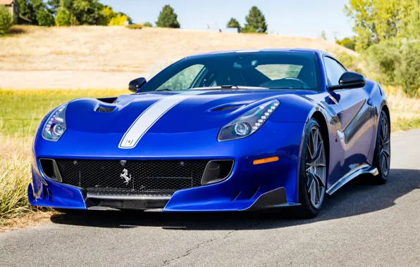Картинка синий, спорткар, вид спереди, Gran Turismo, Ferrari F12 TDF