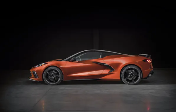 Картинка Corvette, Chevrolet, вид сбоку, Stingray, 2020, C8