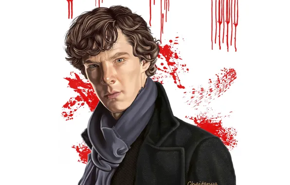 Картинка арт, белый фон, Шерлок Холмс, Бенедикт Камбербэтч, Sherlock, Sherlock BBC, Sherlock Holmes, потёки, Sherlock (сериал)
