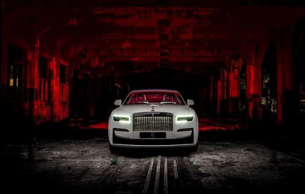 Картинка Rolls-Royce, Light, Rolls Royce, Ghost, Front, White, Face, Black Badge, 2022