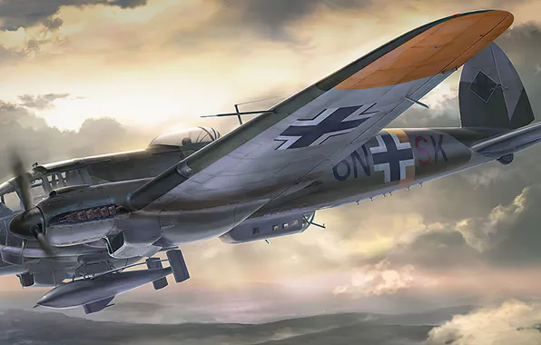 Картинка bomber, art, airplane, aviation, ww2, Heinkel he 111