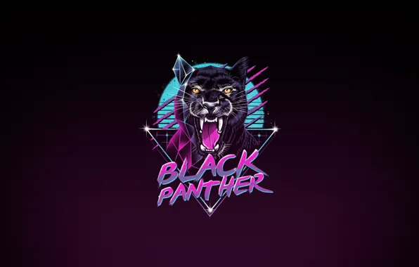 Картинка Минимализм, Кошка, Пантера, Морда, Арт, 80s, Neon, Panther, Black Panther, 80's, Synth, Retrowave, Synthwave, New …