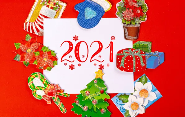 Картинка подарки, Новый год, леденцы, ёлка, варежки, коробки, 2021