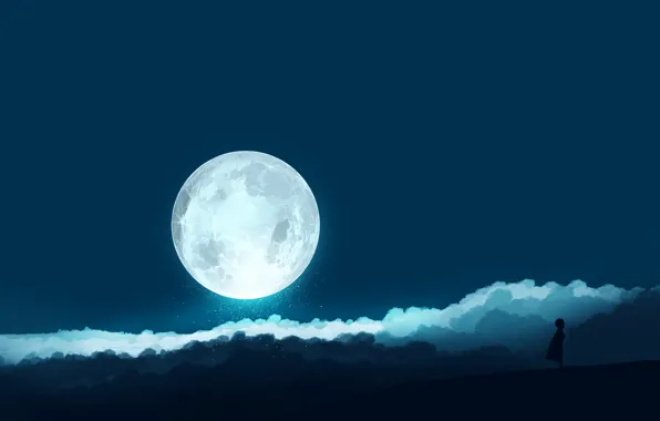 Картинка небо, ночь, луна, девочка, постапокалипсис, by Gracile