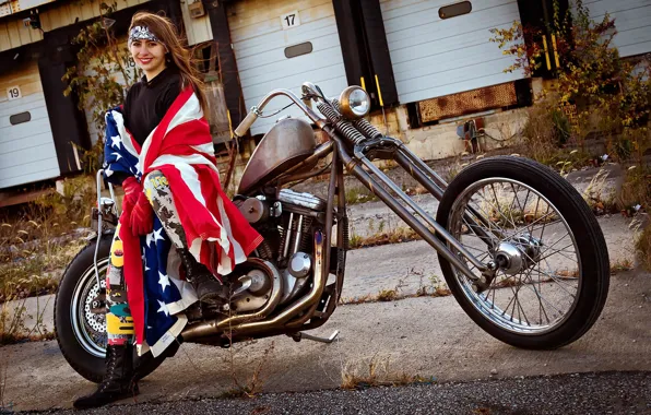 Картинка chopper, motorcycle, model, american flag, Katerina, American Girl