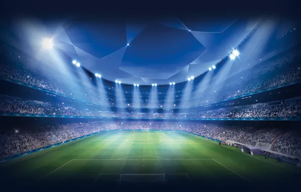 Картинка трибуны, стадион, UEFA, футбольное поле, свет прожекторов, лига чемпионов УЕФА, Champions League Stadium, спортивное сооружение, …