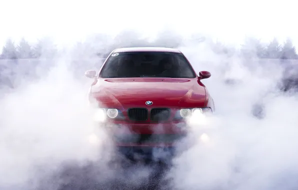 Картинка BMW, Red, Smoke, E39, M5