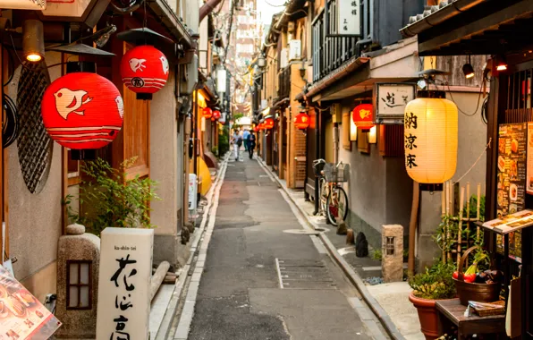 Картинка Дорога, Город, Улица, Киото, Япони