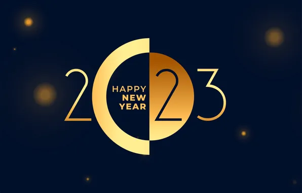 Картинка темный фон, надпись, круг, цифры, Новый год, золотые, дата, боке, 2023, полугруг