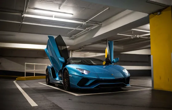 Картинка Blue, Aventador, Parking