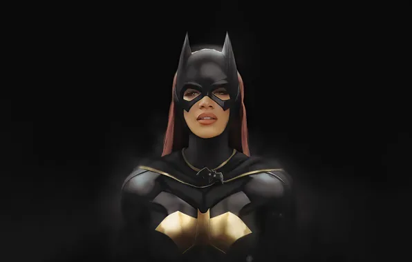 Картинка девушка, темный фон, маска, арт, Бэтгёрл, Leslie Grace, As Batgirl